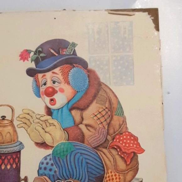 Vintage K CHIN Clown Print Litho wall hanging 1 Circus Life Hobo Weather - Picture 1 of 7
